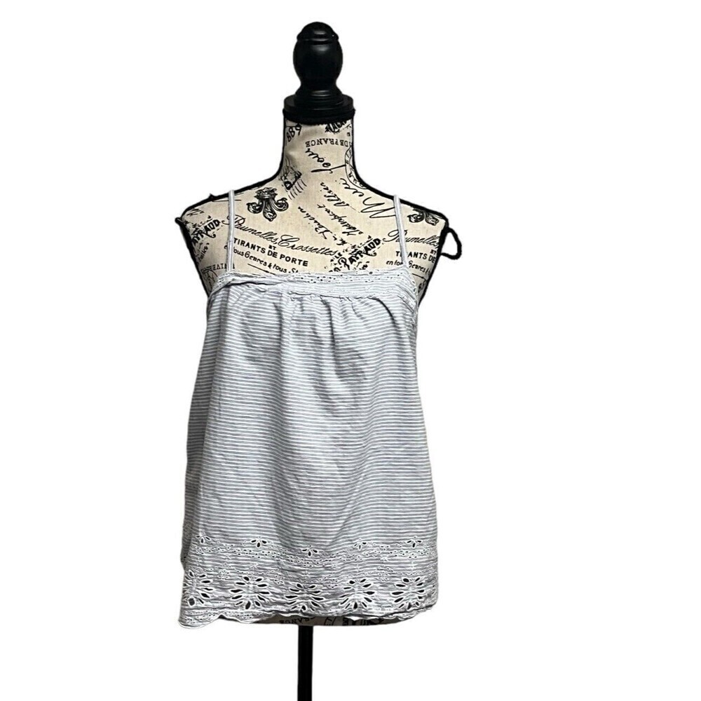 Tabitha Webb Sleepwear Blue Striped Cotton Lace Hem Cami XL Womens Sleeveless - Picture 2 of 8